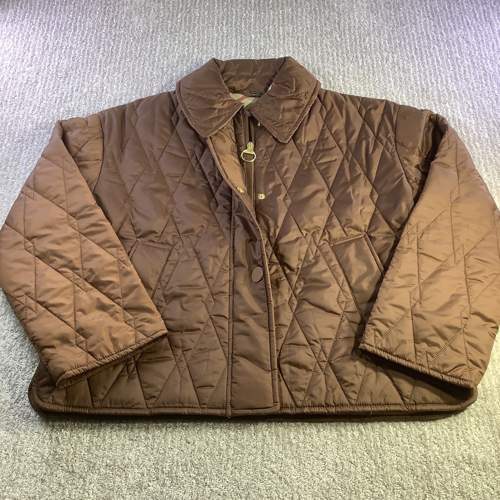 Barbour Bernadette‎ Quilted Jacket Brown Vicuna Hessian Tartan Lined Womens US 8